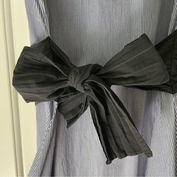 YYigal Pin Stripe Cotton A Line Summer Dress with Sash & Embroidery Detail Sz M - Picture 7 of 16